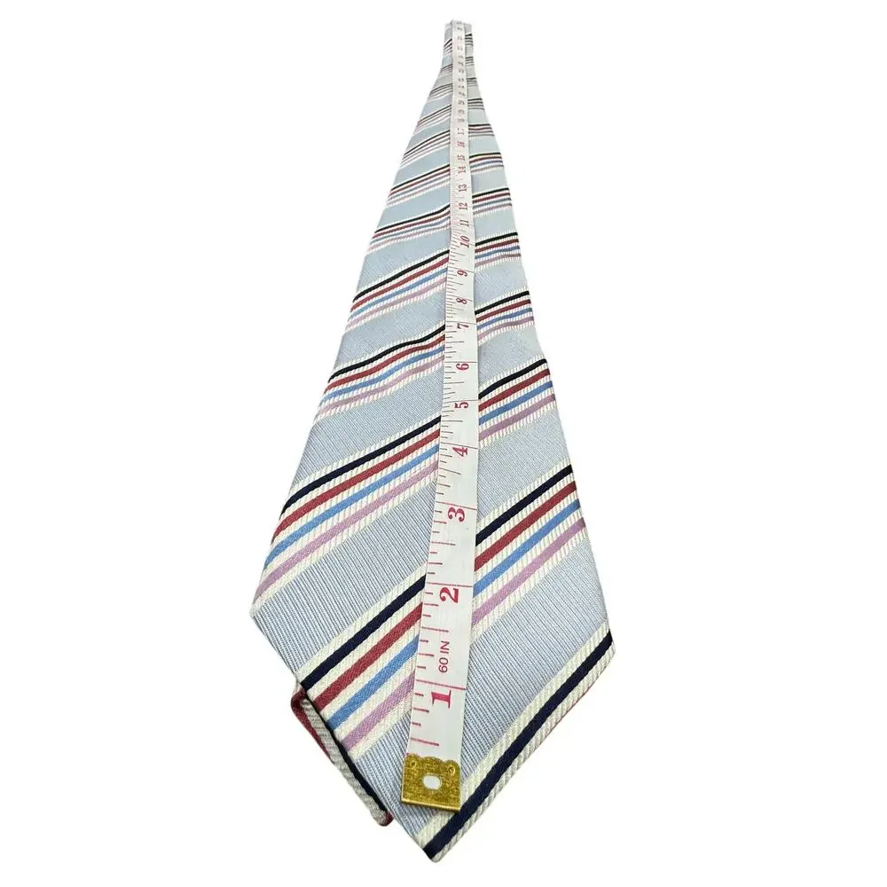Canali Light Blue Striped Silk Tie with Navy, Pink and Burgundy Accents
